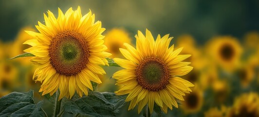 Obraz premium The sunflowers standing tall in a beautiful summer field.
