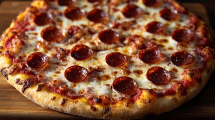 Pepperoni pizza on wooden board