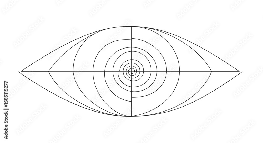 Poster geometric eye design with concentric circles and symmetrical lines