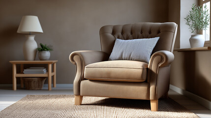 Old-world styled vintage room interior showcasing rich textures, classic furniture, and faded brown wall details with atmospheric lighting for home décor and design inspiration.