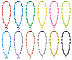 カラフルでシンプルなボールチェーンのジョイント金具付きベクターアイコンイラストセット(Colorful and Simple Ball Chain Vector Icon Illustration Set with Connector Fittings)