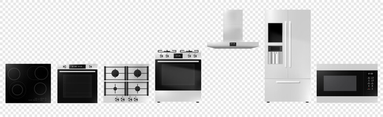 Vector Kitchen Appliance Set on Transparent Background &ndash; Realistic Household Electronics