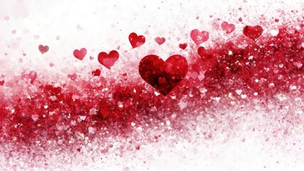 Red hearts with glitter on white background - Powered by Adobe