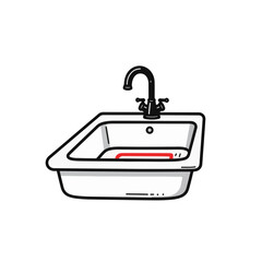 Fototapeta premium Minimalist black and white sink with red accent, modern simplicity