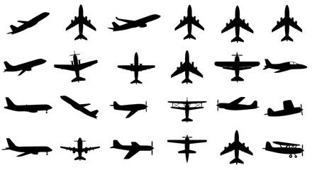 Fototapeta premium Silhouette aircraft collection: diverse airplane designs for aviation enthusiasts