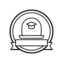 Round badge outline with diploma for certification reward or academic use