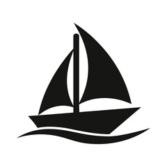 Clean silhouette of a small yacht sailing in ocean for nautical and travel themes