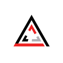 Minimalist triangle icon in black and white with red accents, modern design