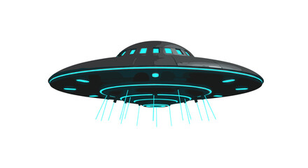 Fototapeta premium Futuristic ufo with neon glow on white background