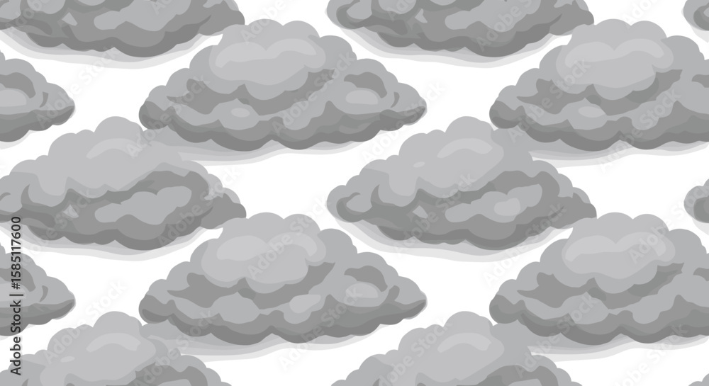 Poster seamless pattern of realistic gray clouds on white background