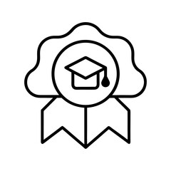 Graduation cap and scroll badge outline for academic achievement certificates