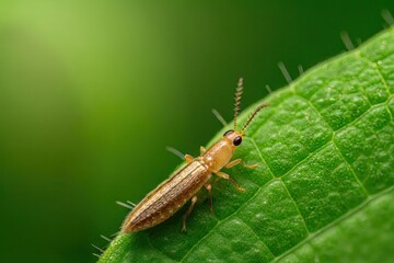 Obraz premium Thrips pest macro on leaf – extreme close-up for garden pest control