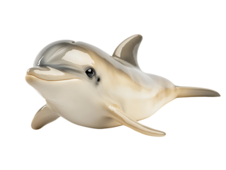 Baby dolphin with sleek skin and curved fin smiling underwater pose isolated on transparent background