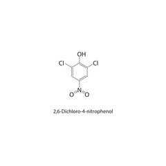 2,6-Dichloro-4-nitrophenol skeletal structure. nitrophenol compound schematic illustration. Simple diagram, chemical formula.