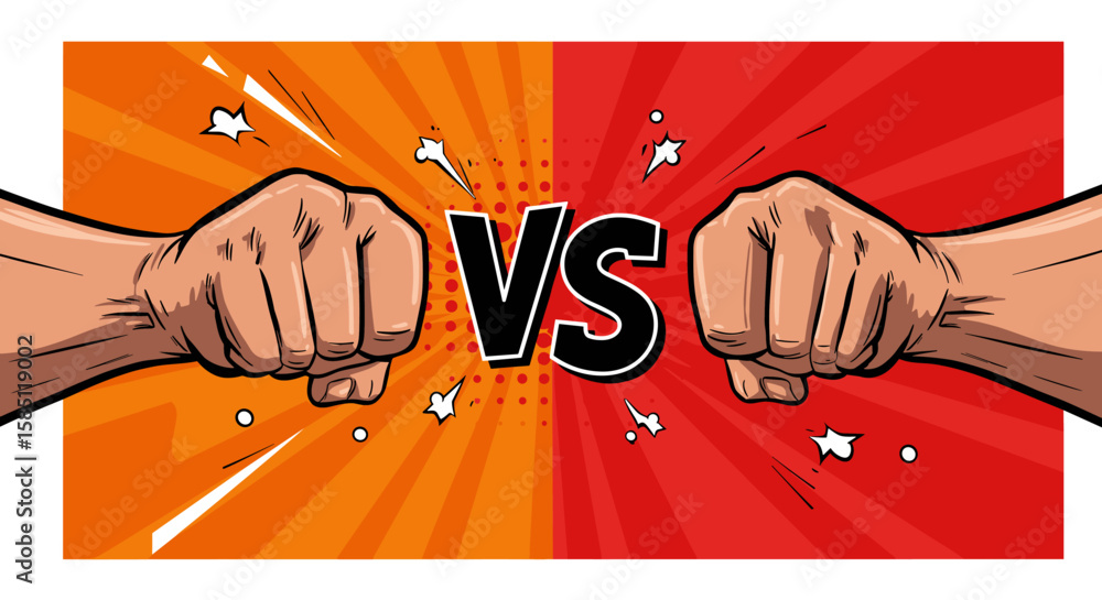 Aufkleber dynamic fist battle concept with explosive background and vs text in comic style