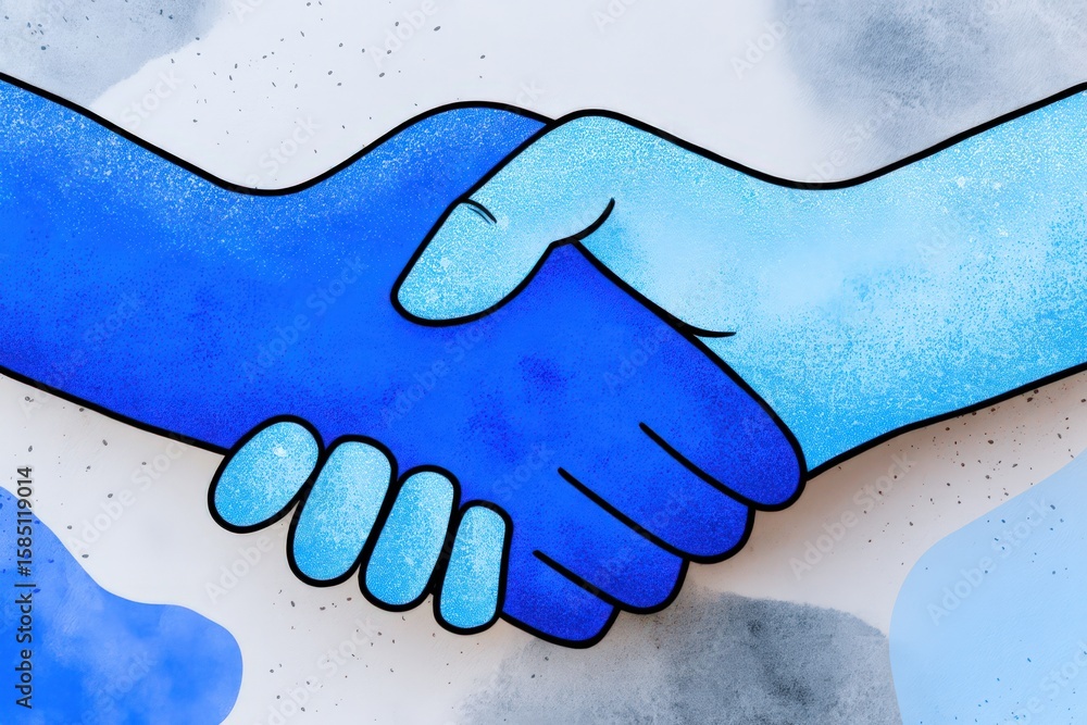 Poster two hands shaking in a friendly agreement against a colorful abstract backdrop expressing trust conn