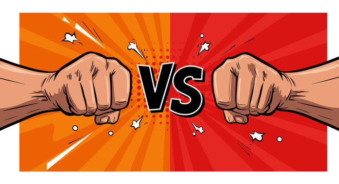 Dynamic fist battle concept with explosive background and vs text in comic style