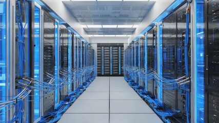 Modern Data Center Infrastructure with Blue Cables and High-Performance Servers