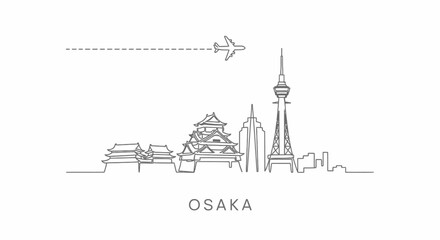 Fototapeta premium Osaka skyline with Japan Landmark, Travel, and Line art.