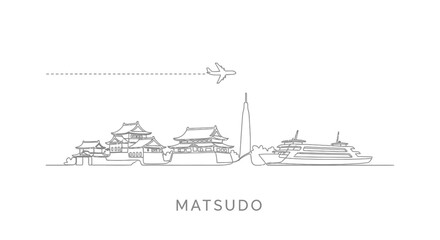 Fototapeta premium Matsudo Line Art with Japan Skyline, and Travel Concept.