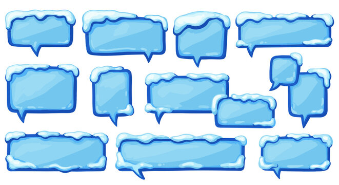 Snowy speech bubbles with frosty winter design for apps and comics