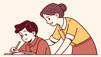 Fototapeta premium vector illustration of a the teacher checks the students