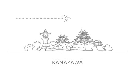 Kanazawa Skyline Japan Landmark line art.
