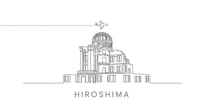 Hiroshima memorial line art with Japan, and peace.