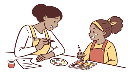 mother and daughter painting color