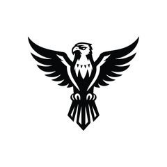 Eagle shield with spread wings in black vector silhouette style illustration