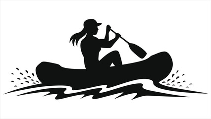 Female Kayaker/Canoeist Silhouette - Outdoor Water Sports & River Adventure Vector.