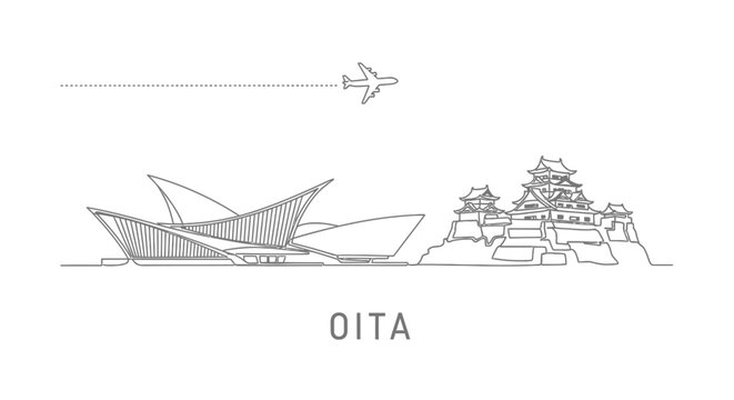 Oita with Japan Skyline Minimalist Art.
