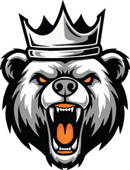 A snarling polar bear, crowned, fierce expression, powerful graphic design.
