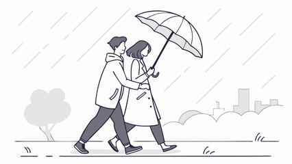 Rainy autumn picnic scene with umbrella and lovely crush