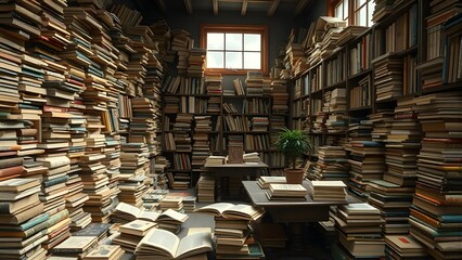 Fototapeta premium 방안 가득 쌓인 중고서적second-hand books filled with rooms