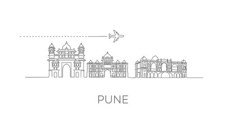 Fototapeta premium Pune Skyline India Travel Landmark Airplane.