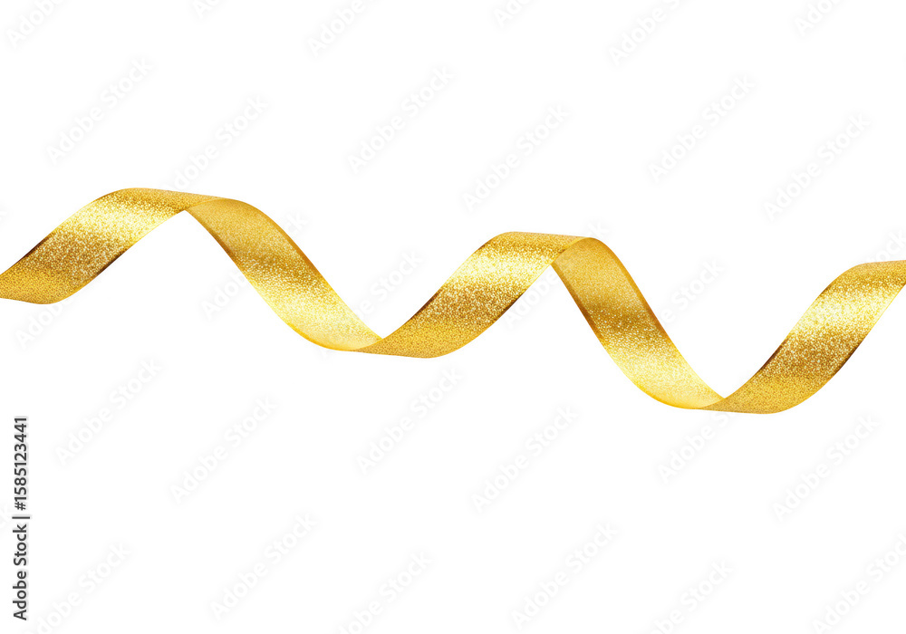 Poster a shimmering gold ribbon with glitter sparkles in a wavy pattern, isolated on a transparent backgrou