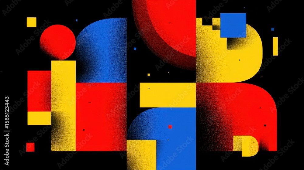 Poster colorful geometric abstract art design with block shapes and primary colors forming the word dre