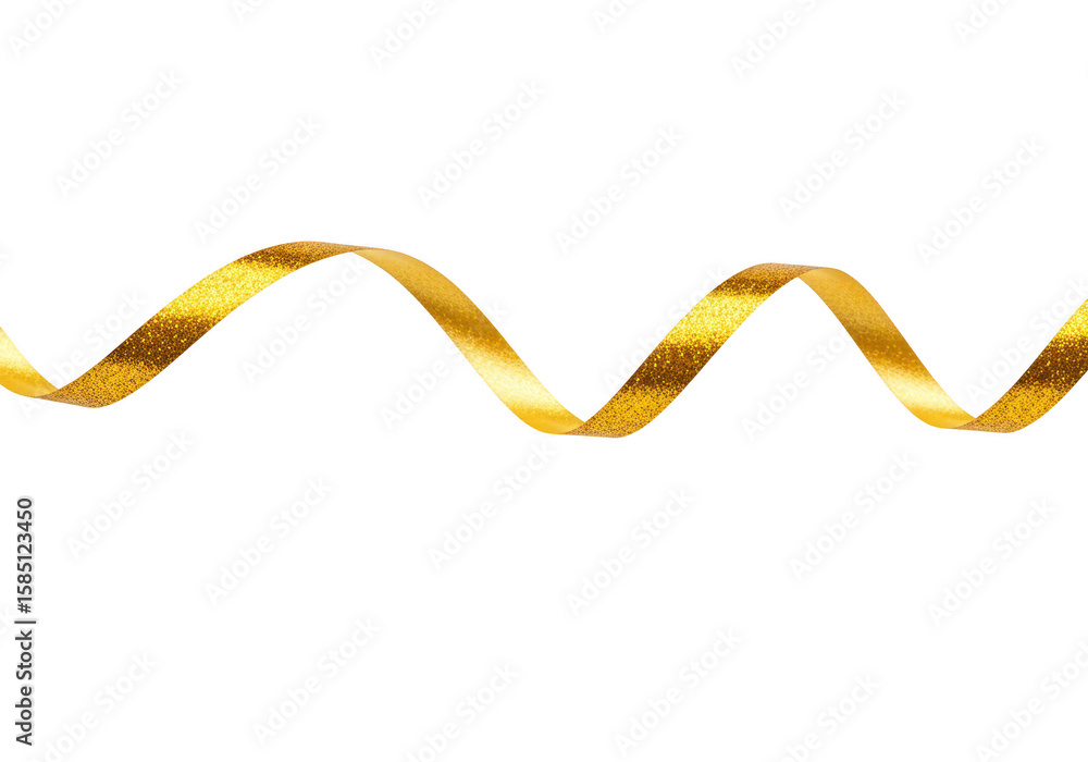 Poster a shimmering gold ribbon with glitter sparkles in a wavy pattern, isolated on a transparent backgrou