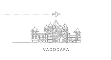Fototapeta premium Vadodara Skyline with India Travel, Line Art, and Plane.