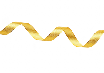 A shimmering gold ribbon with glitter sparkles in a wavy pattern, isolated on a transparent background