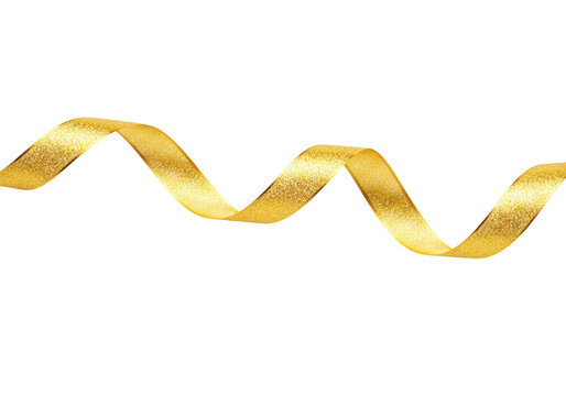 A shimmering gold ribbon with glitter sparkles in a wavy pattern, isolated on a transparent background - Powered by Adobe