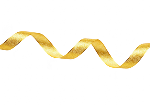 A shimmering gold ribbon with glitter sparkles in a wavy pattern, isolated on a transparent background
