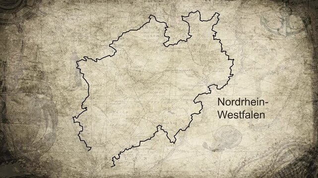 North Rhine-Westphalia map drawn on a cartography background sheet of paper