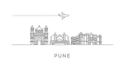 Pune Skyline Minimalist Landmark Vector.