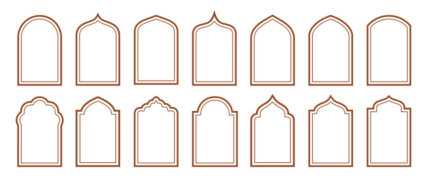 Arab arch door line set. Islamic window or gate. style outline islamic ramadan kareem and eid mubarak windows and arches