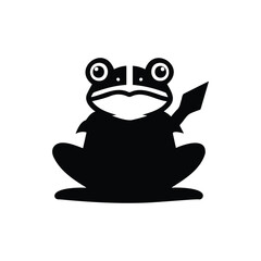 A cute green cartoon amphibian frog with a happy smile sits isolated on a white background, perfect for nature or toy illustrations