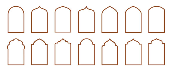 Arab arch door line set. Islamic window or gate. style outline islamic ramadan kareem and eid mubarak windows and arches