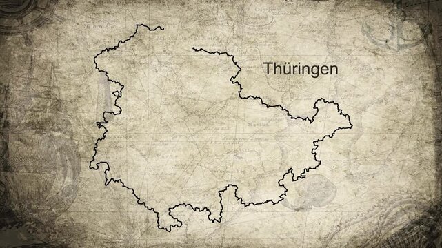 Thuringia map drawn on a cartography background sheet of paper