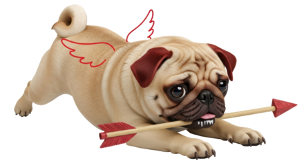 Isolated Pug Dog with Arrow and Wings
